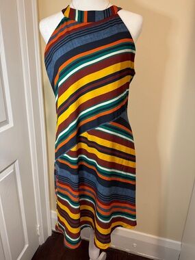 Halter Striped Mini Dress in Mustard, Teal & Maroon